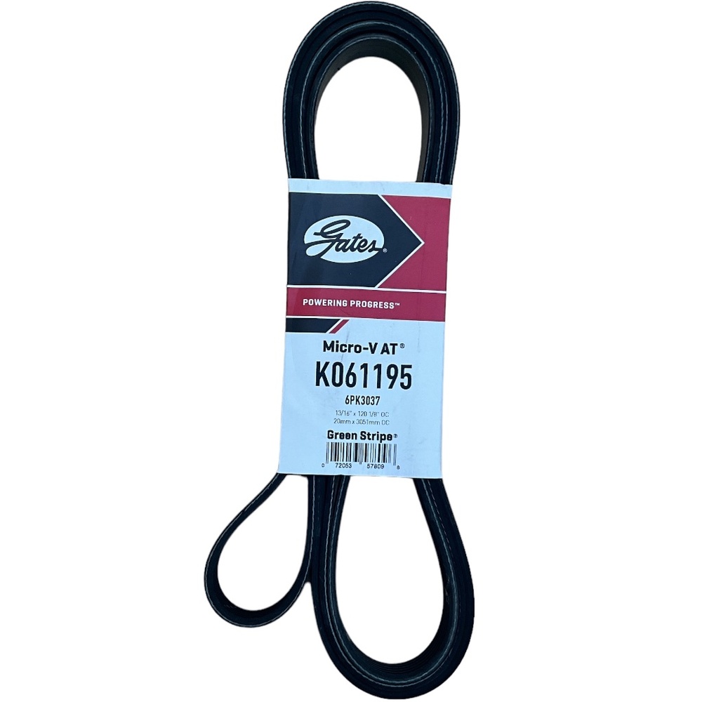 Serpentine Belt Micro-V Gates K061195 6PK3037, 13/16" x 120 1/8" GREEN STRIPE